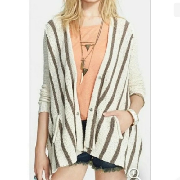 Free People Cardigan Sweater Stripped Knit Cotton Long Sleeve Snap Up XS - Picture 1 of 5